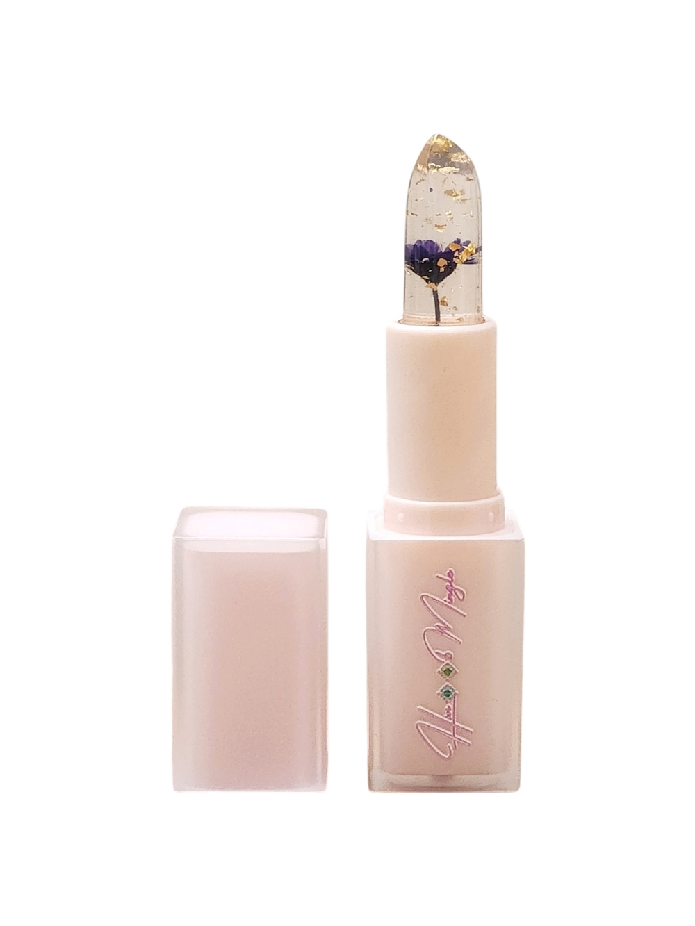 Pink Floral Jelly Lipstick with Gold Flakes - Hydrating Sheer Tint